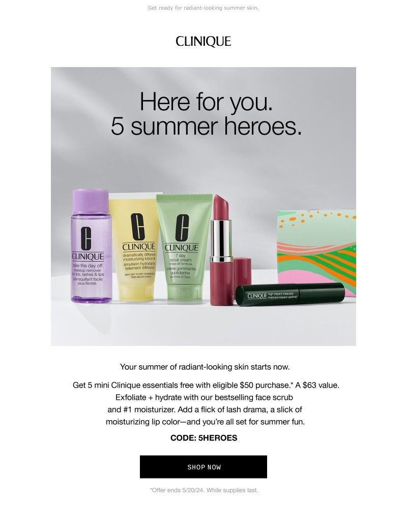 Screenshot of email with subject /media/emails/5-summer-heroes-for-you-free-with-eligible-50-purchase-e2bf9a-cropped-10310a4d.jpg