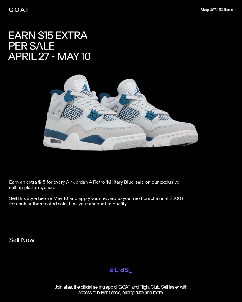 Screenshot of email with subject /media/emails/earn-15-extra-on-every-aj4-military-blue-sale-02ff24-cropped-12c1463a.jpg