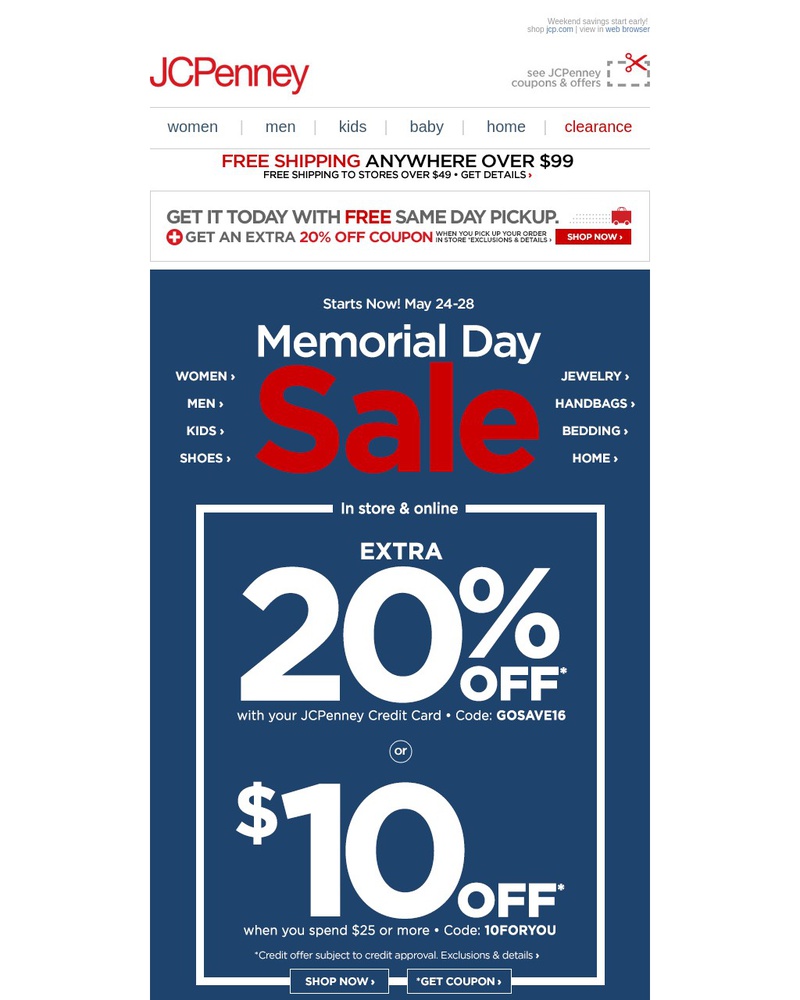 Screenshot of email sent to a JCPenney Newsletter subscriber
