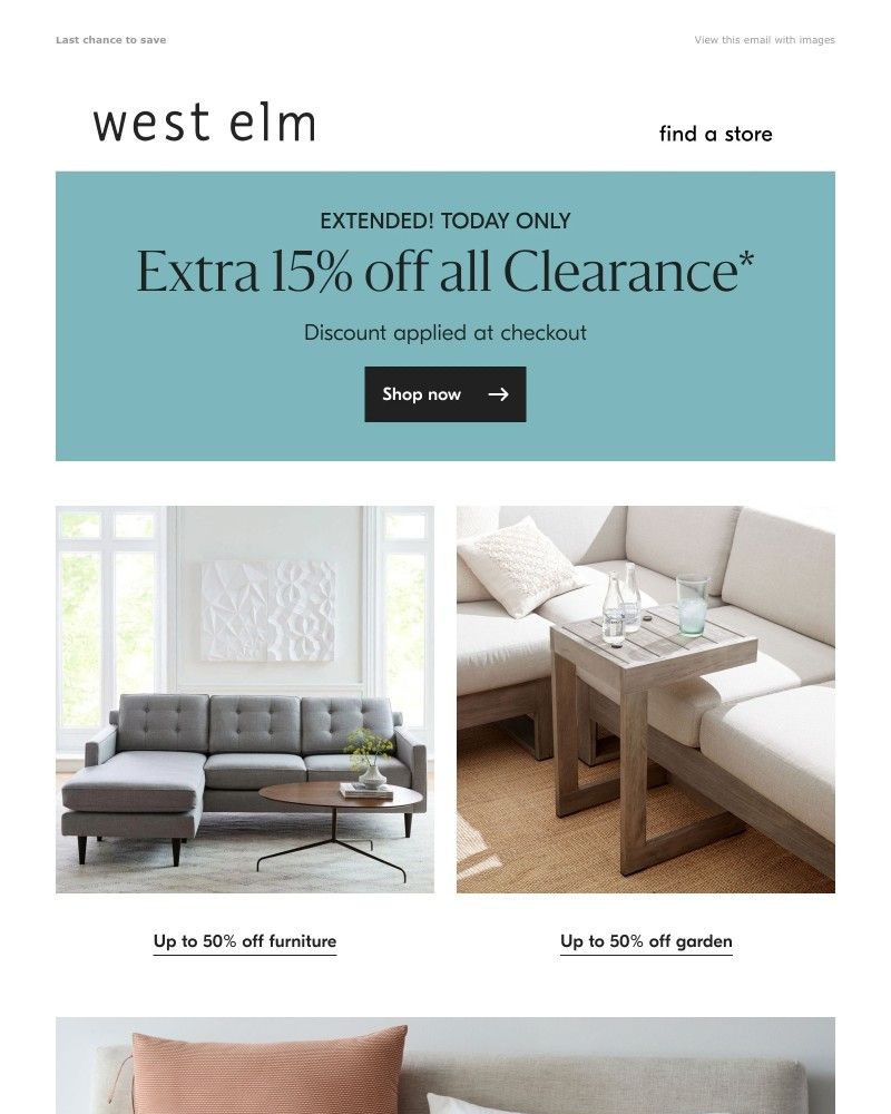 Screenshot of email with subject /media/emails/sale-extended-extra-15-off-clearance-for-one-day-only-b8add6-cropped-8d4e7984.jpg
