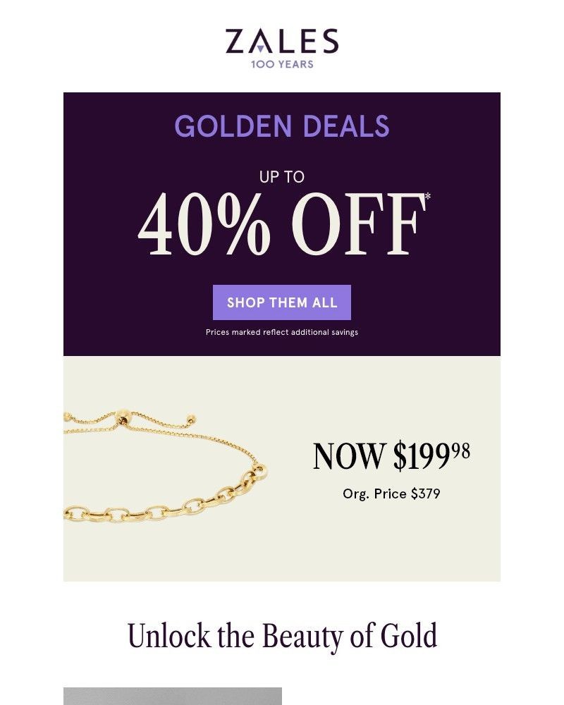 Screenshot of email with subject /media/emails/strike-gold-up-to-40-off-golden-deals-6b7bcb-cropped-fe808b8a.jpg