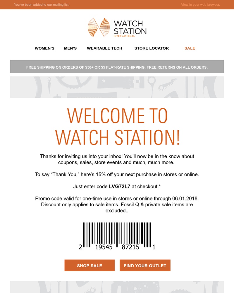 Screenshot of email sent to a Watch Station Newsletter subscriber