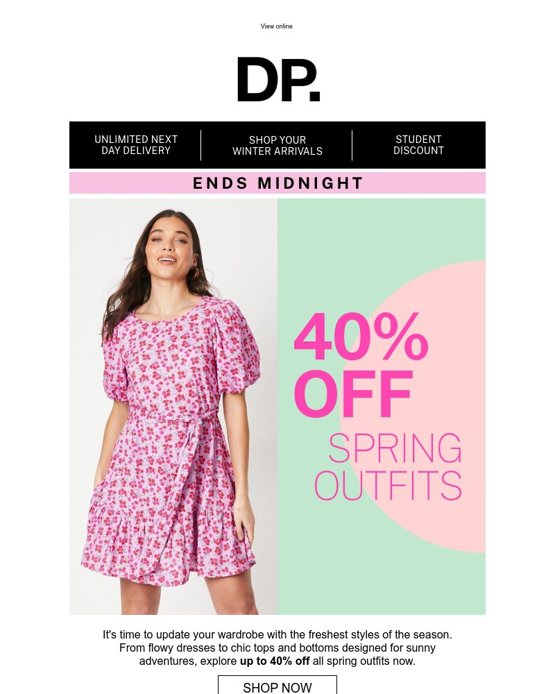 Screenshot of email with subject /media/emails/up-to-40-off-all-spring-outfits-ends-midnight-a4c0a3-cropped-a5374c98.jpg