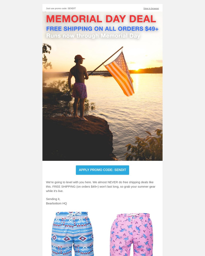 Screenshot of email sent to a Bearbottom Clothing Newsletter subscriber
