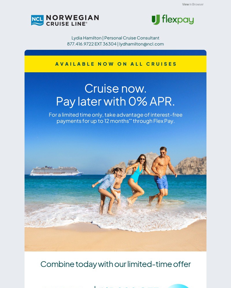 Screenshot of email sent to a Norwegian Cruise Line Newsletter subscriber