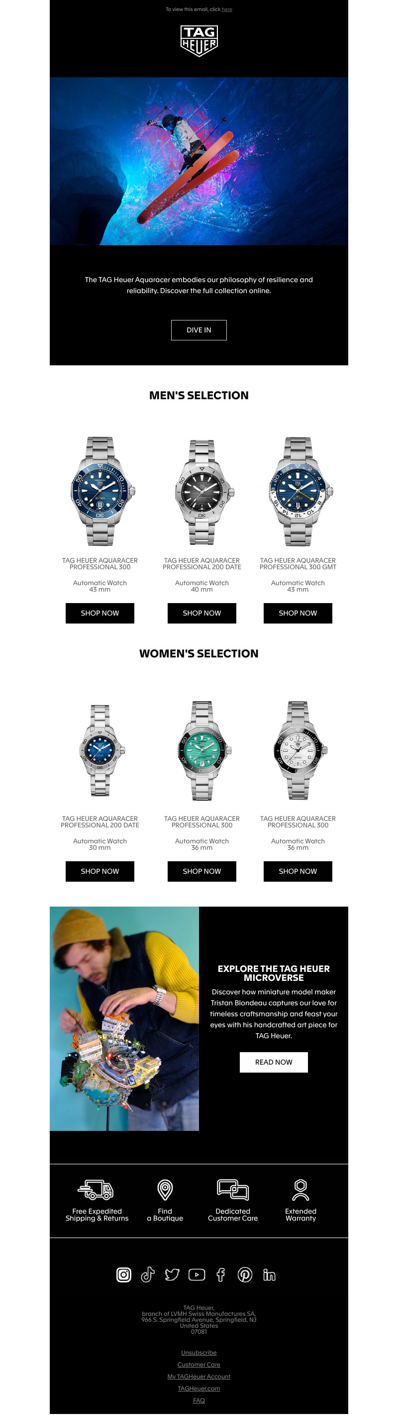 Email sent from Tag Heuer to a Registered user