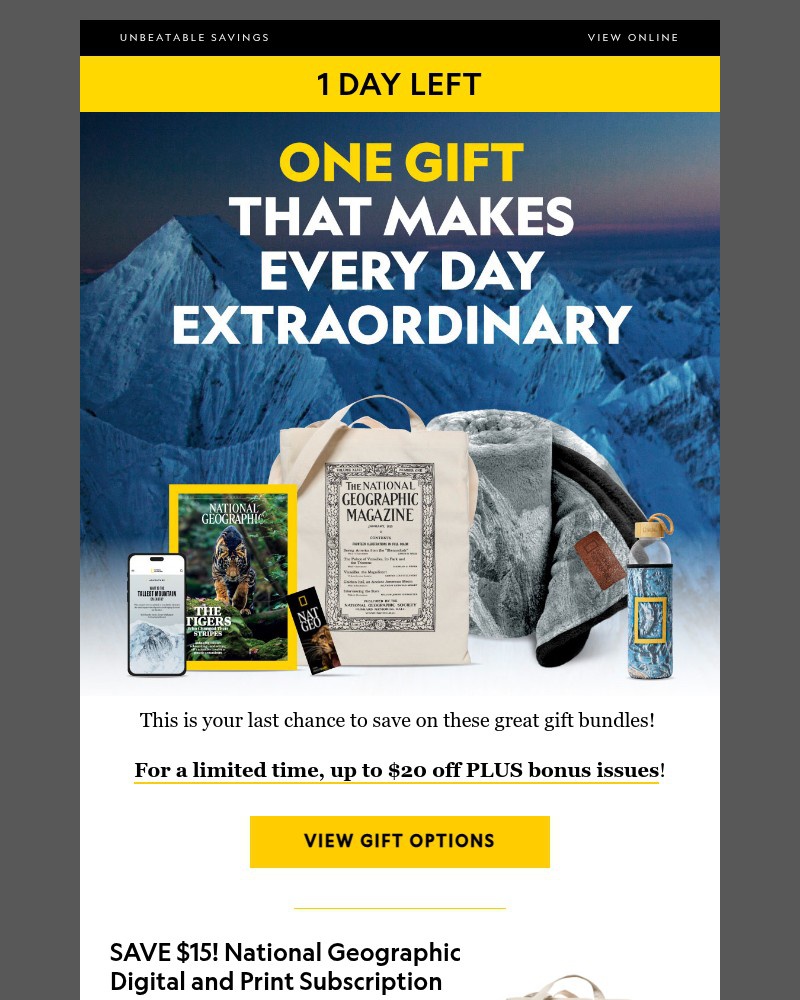 Screenshot of email with subject /media/emails/1-day-left-save-on-all-nat-geo-magazine-titles-plus-2-bonus-issues-free-gifts-5db_ofyPpmR.jpg