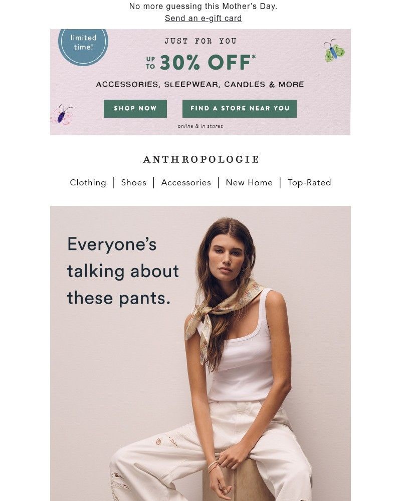 Screenshot of email sent to a Anthropologie Newsletter subscriber