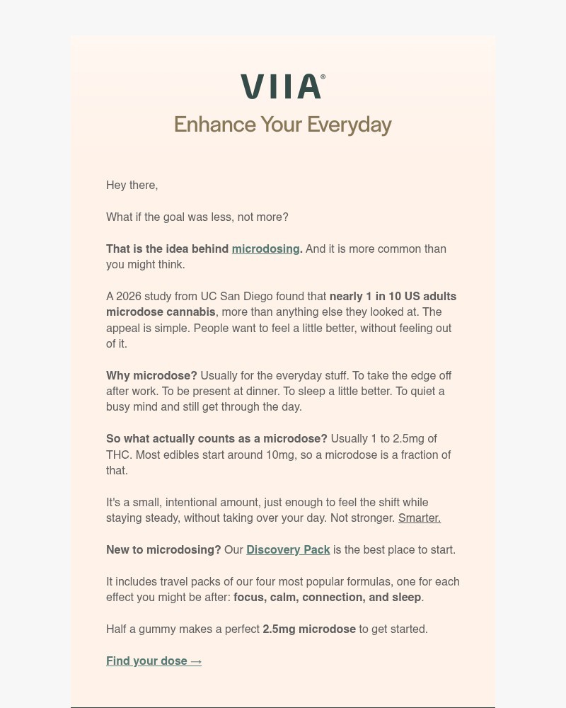 Screenshot of email sent to a VIIA Newsletter subscriber