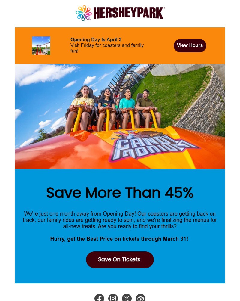 Screenshot of email sent to a Hershey Park Newsletter subscriber