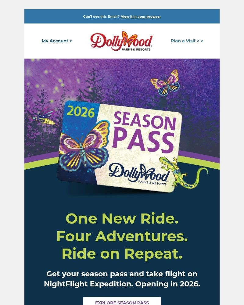 Screenshot of email sent to a Dollywood Newsletter subscriber