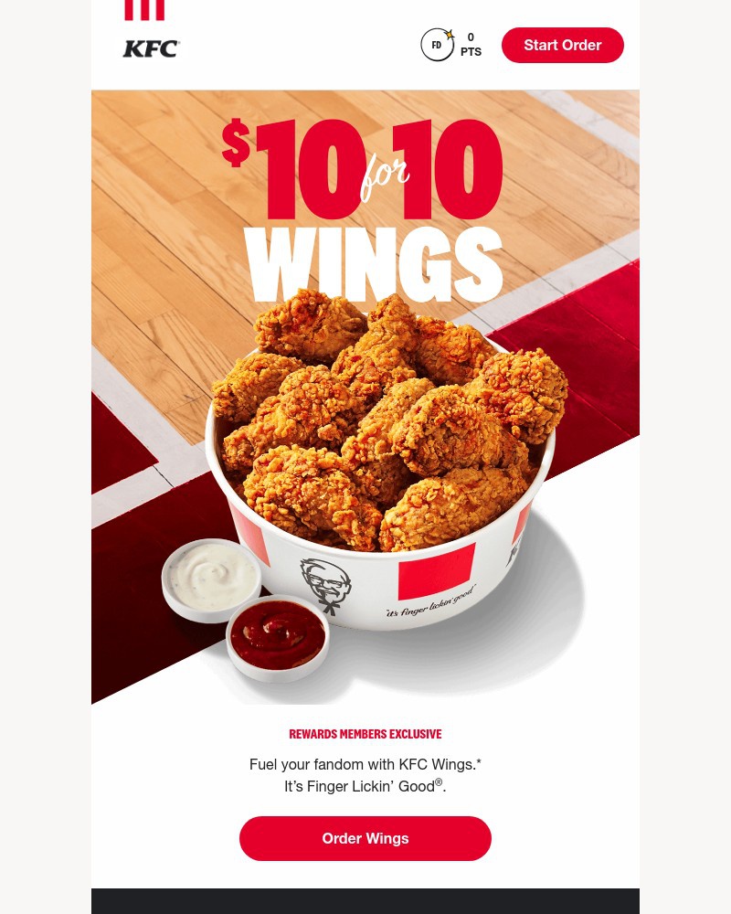 Screenshot of email sent to a Kentucky Fried Chicken Registered user