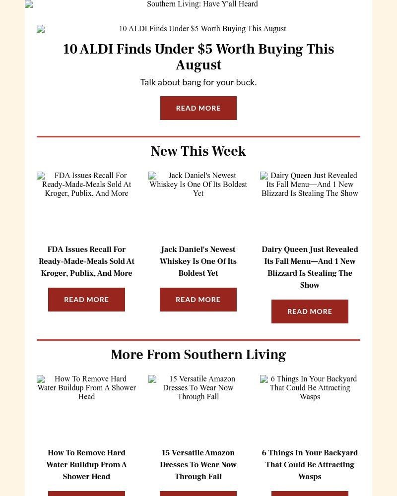 Screenshot of email sent to a Southern Living Newsletter subscriber