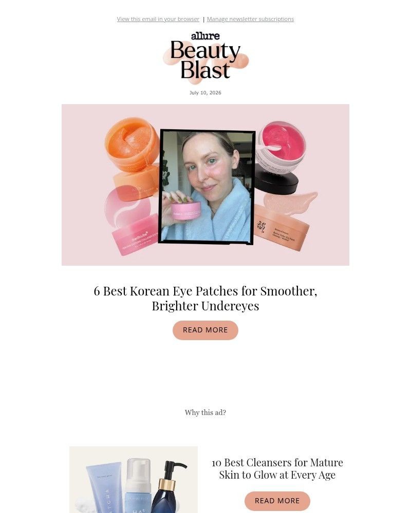Screenshot of email sent to a allure Newsletter subscriber