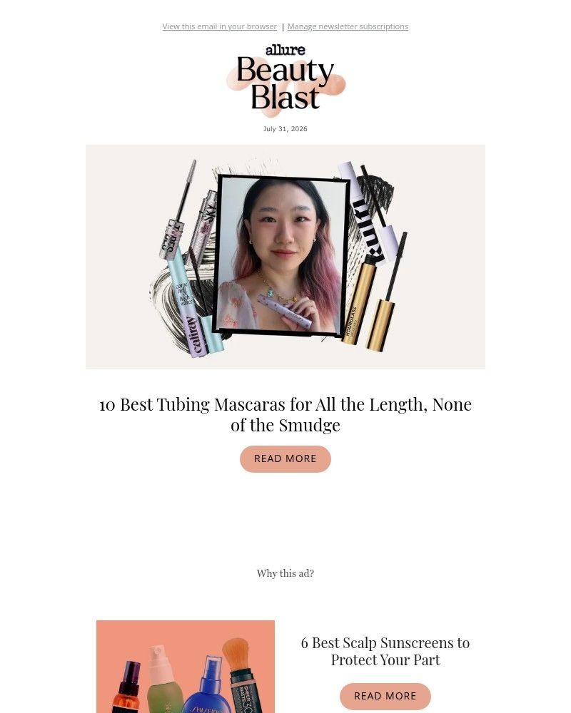 Screenshot of email sent to a allure Newsletter subscriber