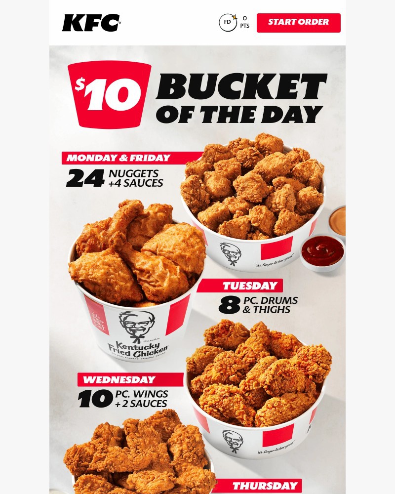 Screenshot of email sent to a Kentucky Fried Chicken Registered user