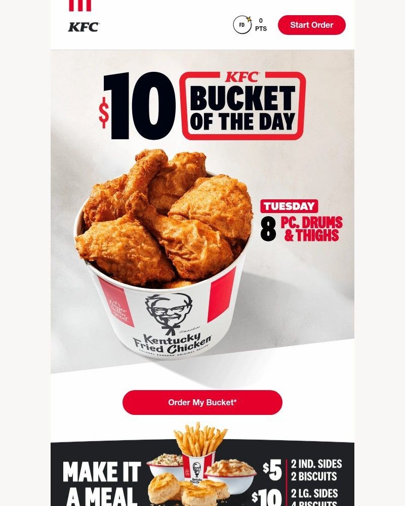 Screenshot of email sent to a Kentucky Fried Chicken Registered user