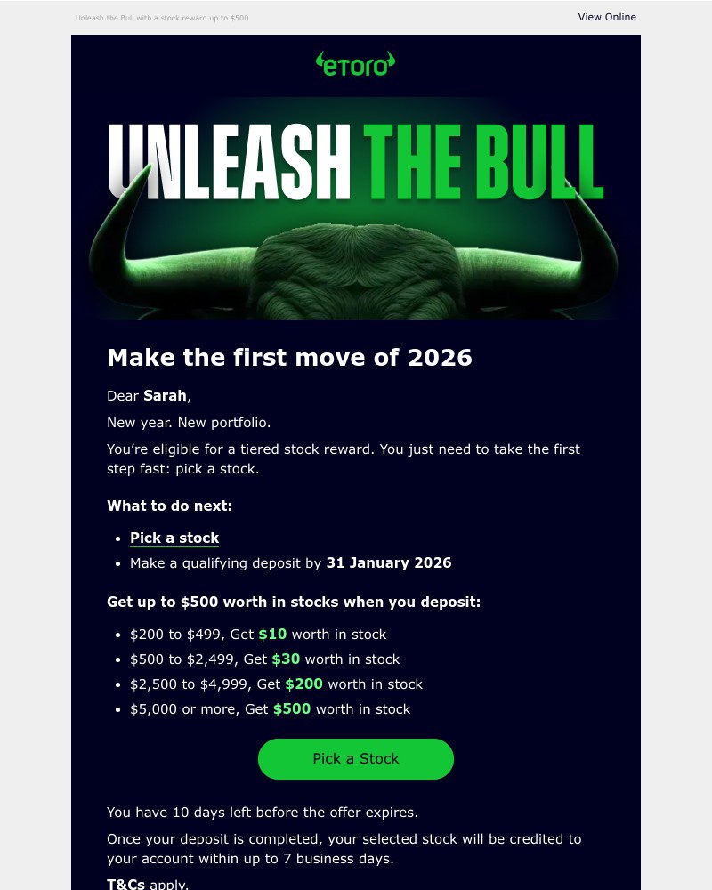 Screenshot of email sent to a eToro Registered user