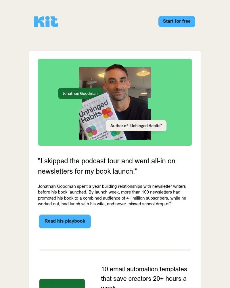 Screenshot of email sent to a ConvertKit Trial user