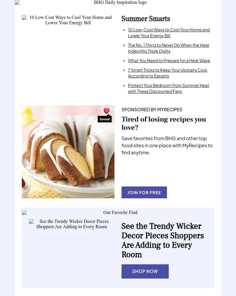 Screenshot of email sent to a Better Homes and Gardens Newsletter subscriber