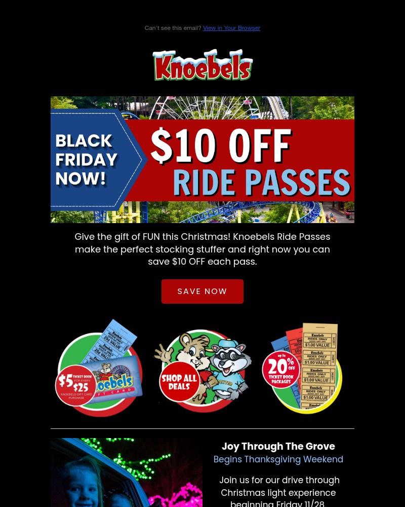Screenshot of email sent to a Knoebels Newsletter subscriber