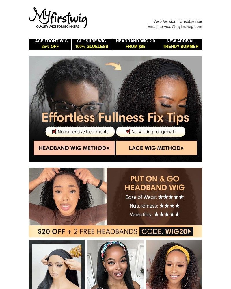 Screenshot of email sent to a My First Wig Newsletter subscriber