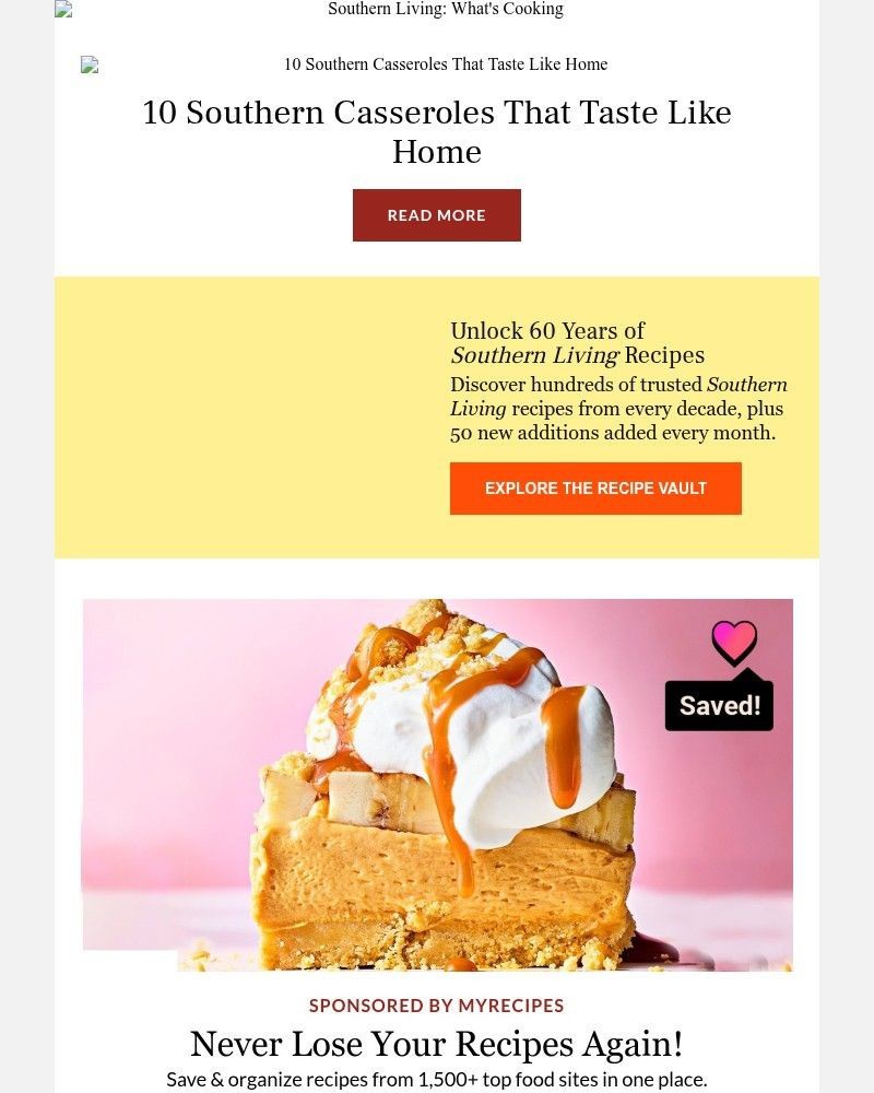 Screenshot of email sent to a Southern Living Newsletter subscriber