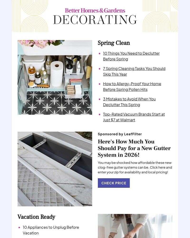 Screenshot of email sent to a Better Homes and Gardens Newsletter subscriber