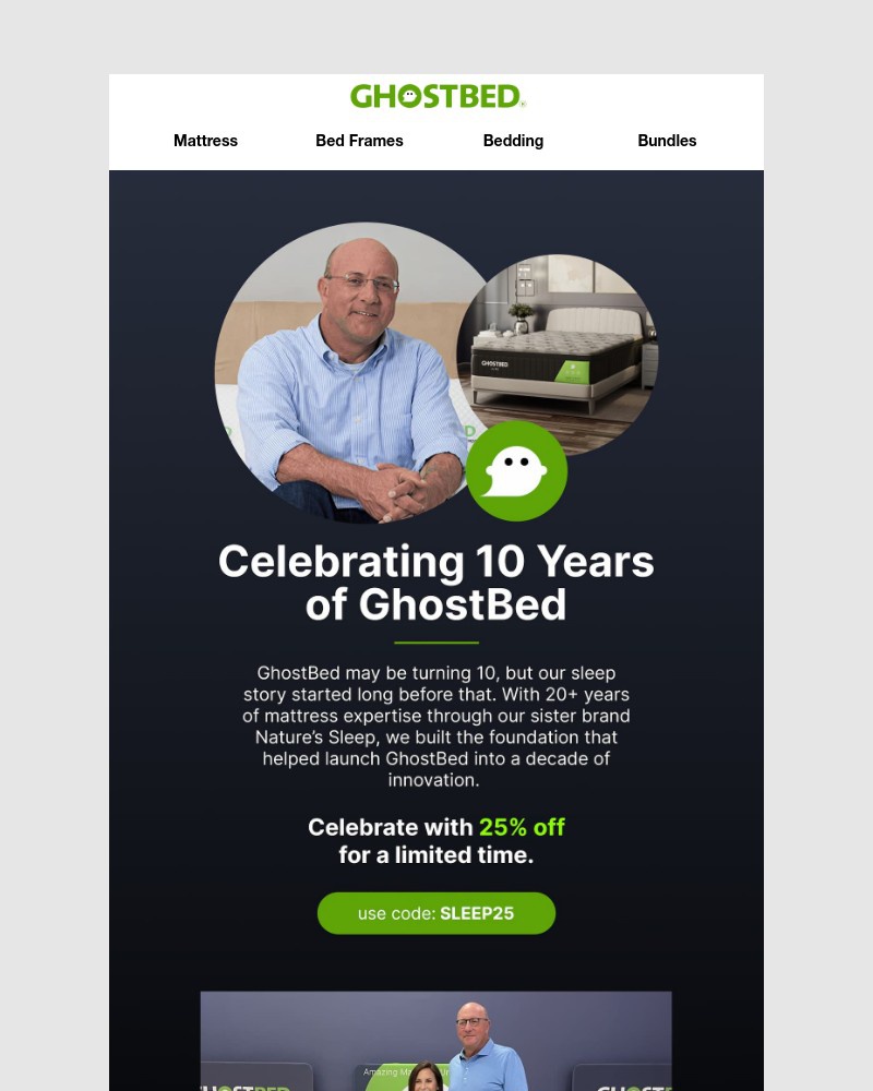 Screenshot of email sent to a Ghost Bed Newsletter subscriber