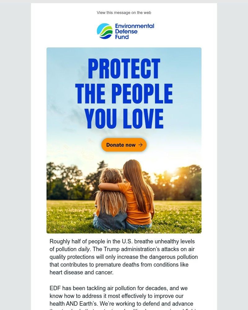Screenshot of email sent to a Environmental Defense Fund Newsletter subscriber
