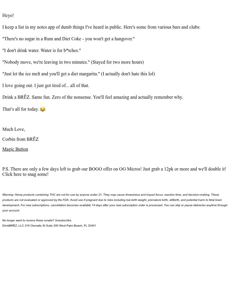 Screenshot of email sent to a Brez Newsletter subscriber