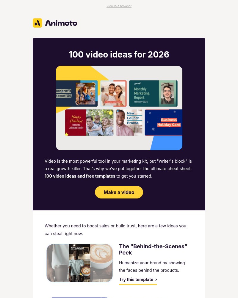 Screenshot of email sent to a Animoto Registered user