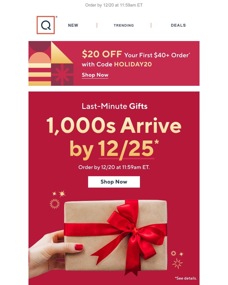 Screenshot of email sent to a QVC Newsletter subscriber