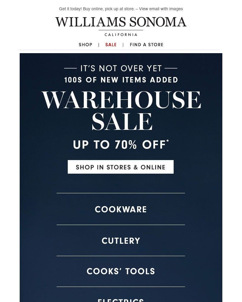Screenshot of email with subject /media/emails/100s-of-new-items-added-warehouse-sale-498f89-cropped-579f251b.jpg