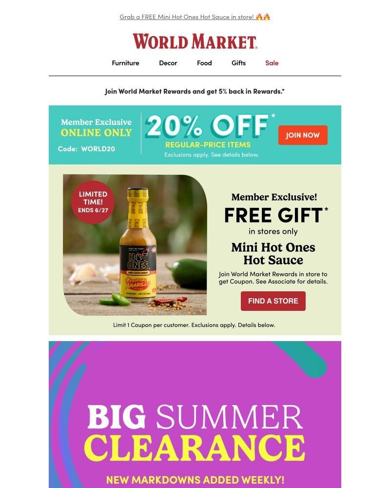 Screenshot of email sent to a World Market Cart abandoner
