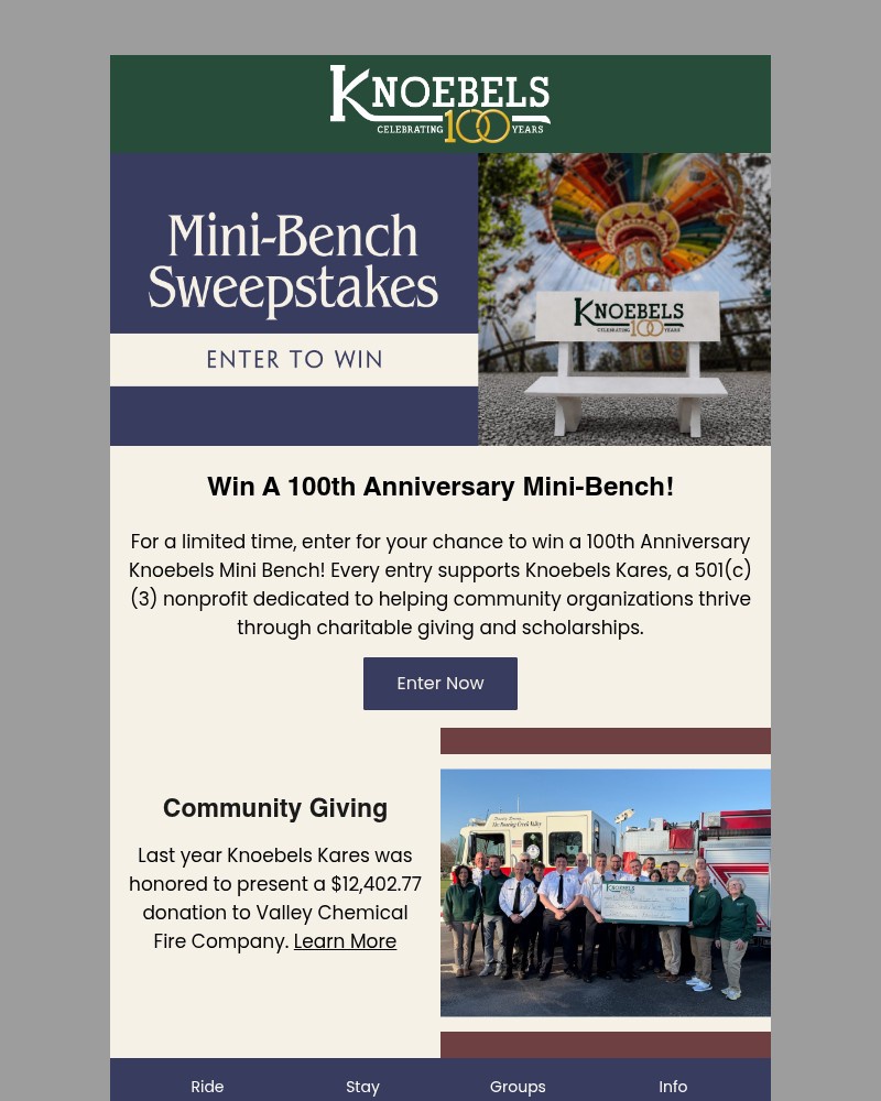 Screenshot of email sent to a Knoebels Newsletter subscriber