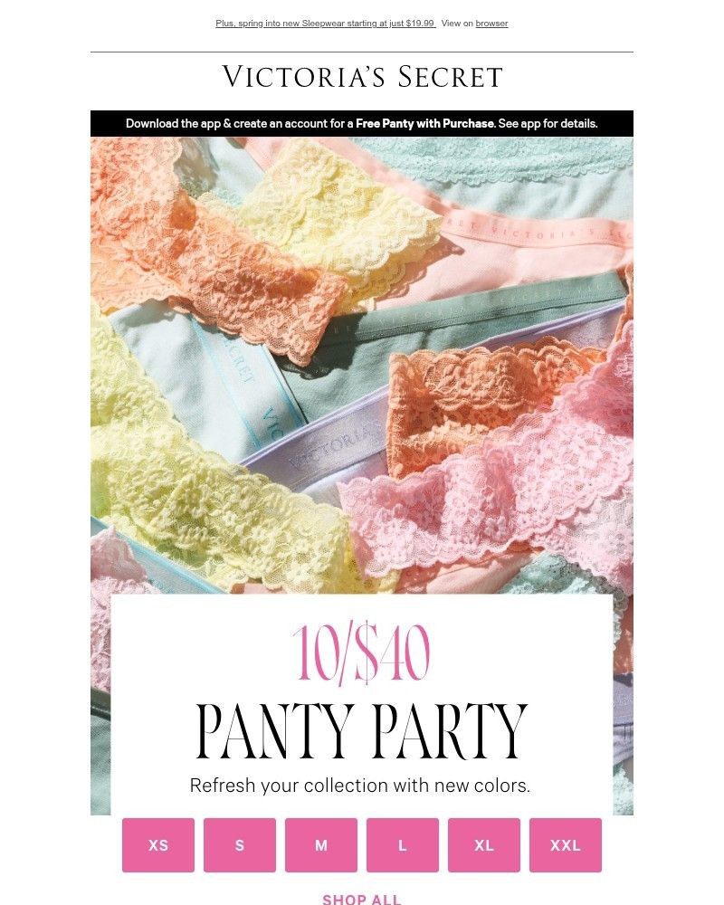 Screenshot of email sent to a Victoria's Secret Newsletter subscriber