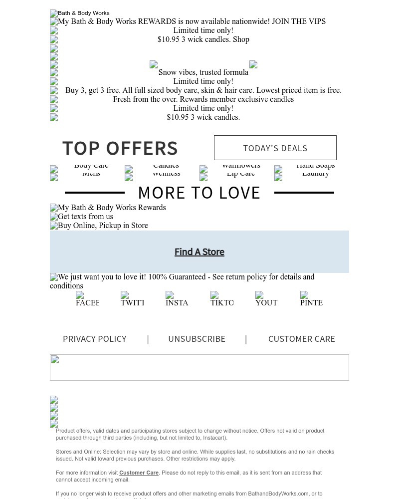 Screenshot of email sent to a Bath & Body Works Newsletter subscriber