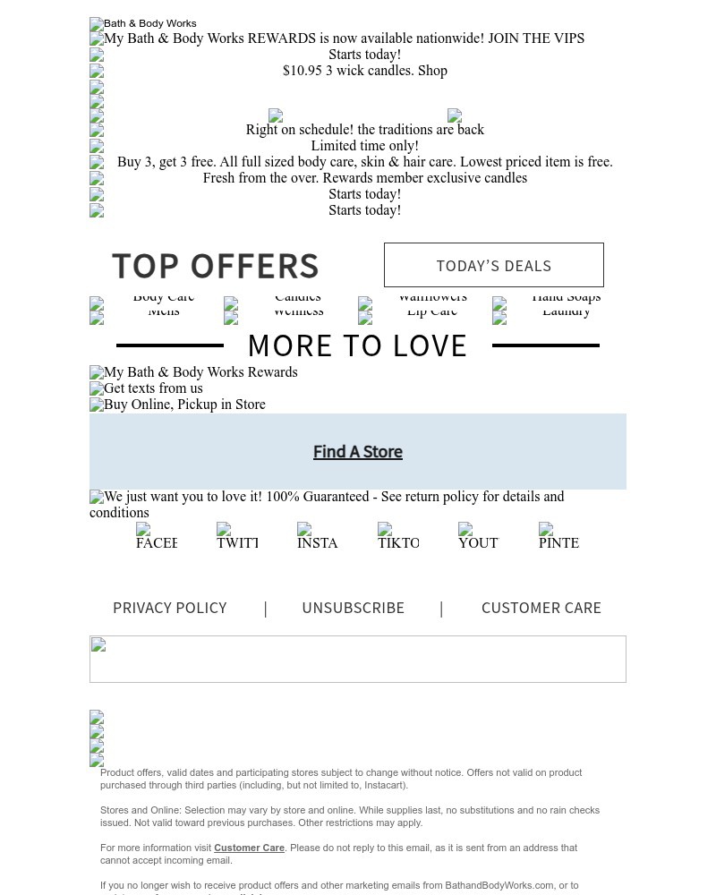 Screenshot of email sent to a Bath & Body Works Newsletter subscriber