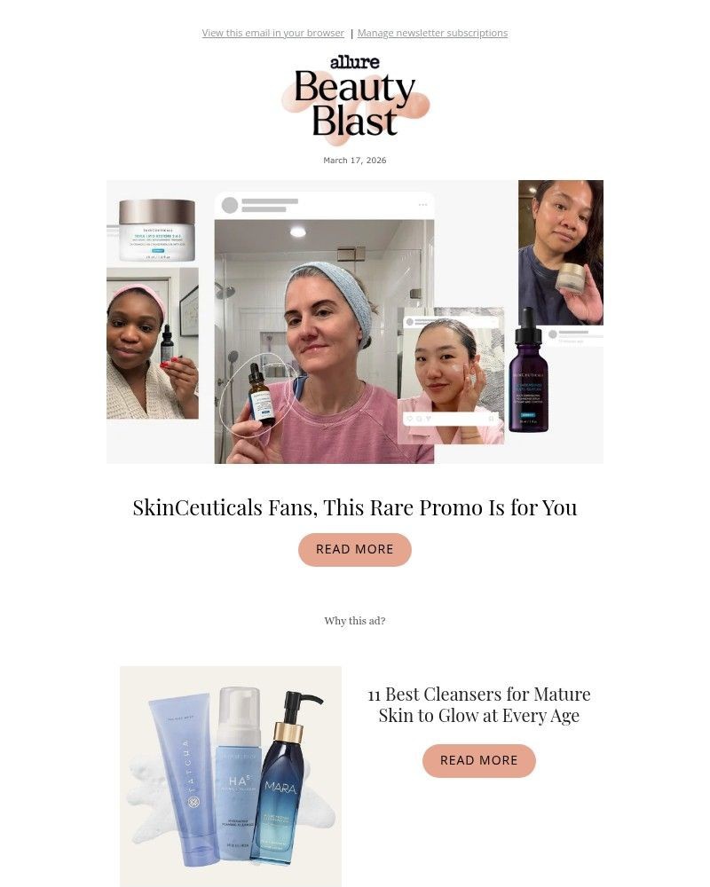 Screenshot of email sent to a allure Newsletter subscriber