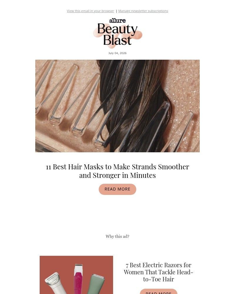 Screenshot of email sent to a allure Newsletter subscriber