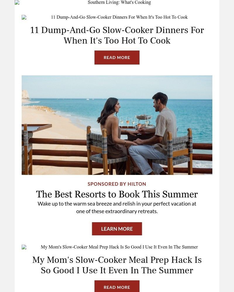 Screenshot of email sent to a Southern Living Newsletter subscriber