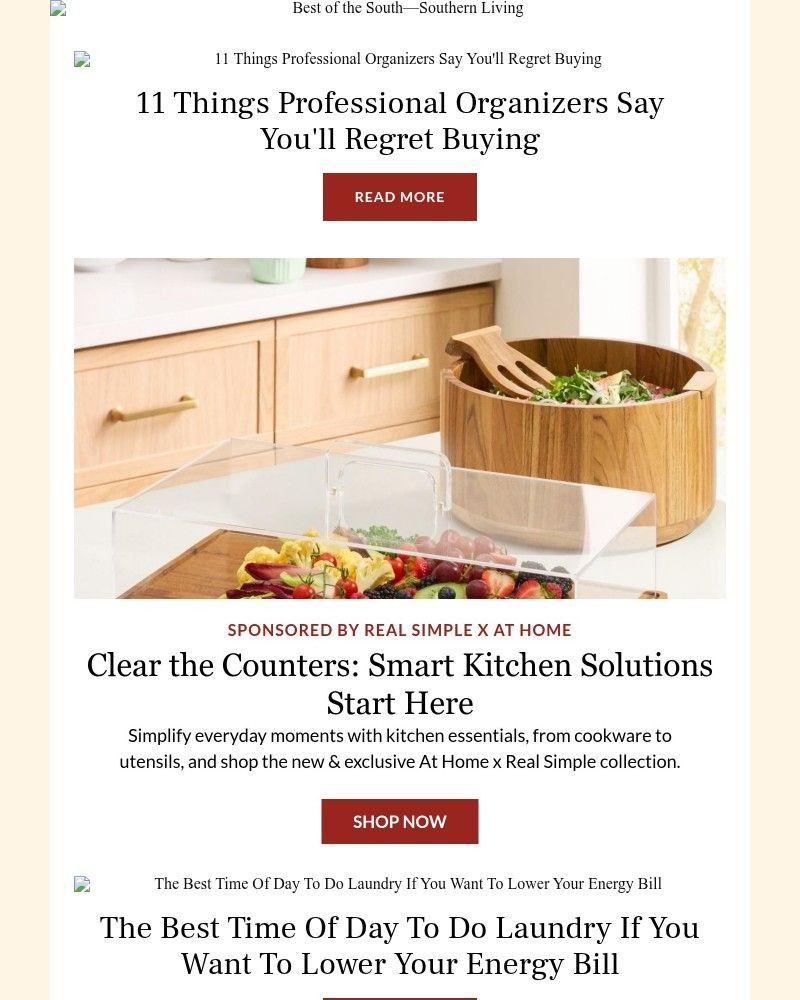 Screenshot of email sent to a Southern Living Newsletter subscriber
