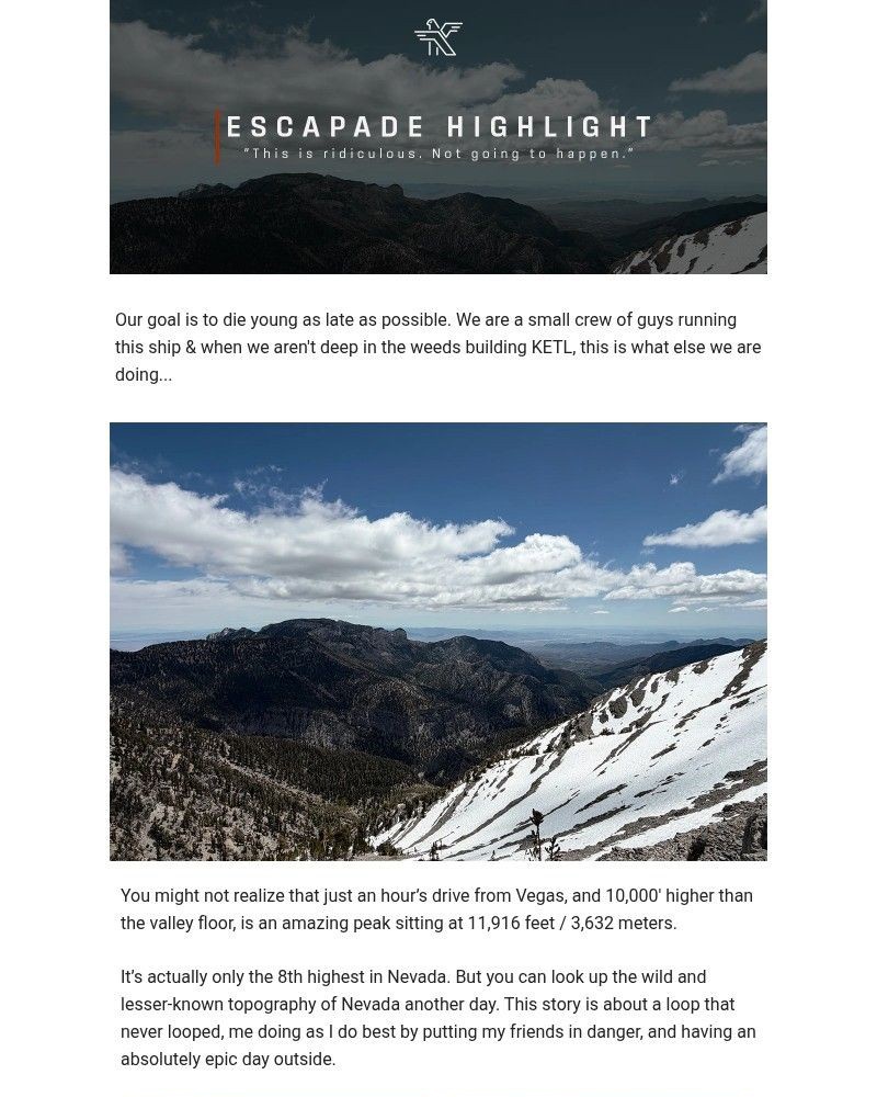 Screenshot of email sent to a KETL Mountain Apparel Newsletter subscriber