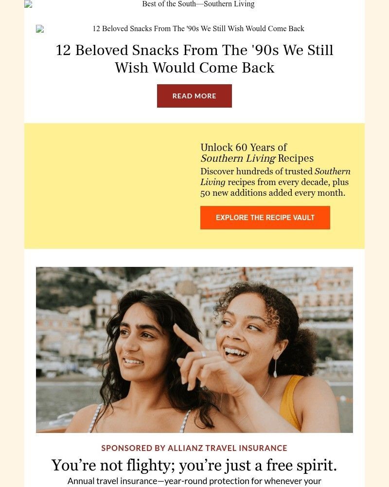 Screenshot of email sent to a Southern Living Newsletter subscriber