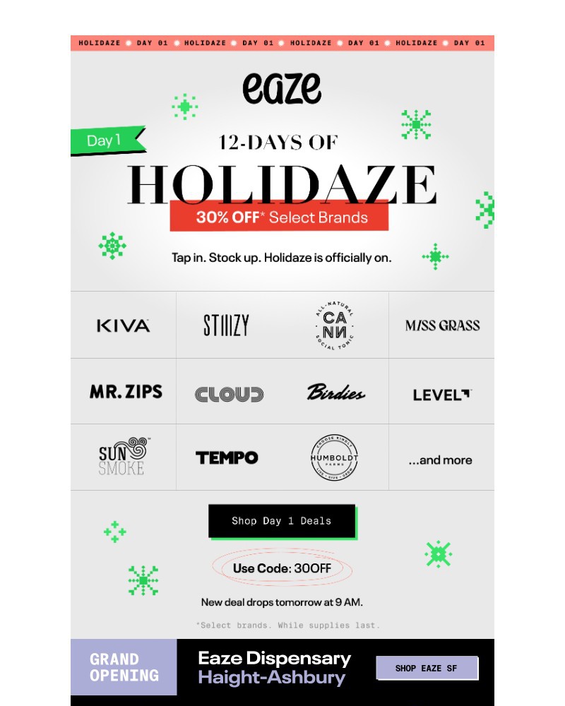 Screenshot of email sent to a Eaze Registered user