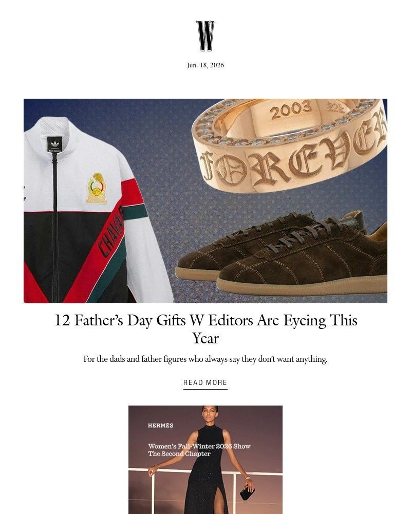 Screenshot of email sent to a W Newsletter subscriber