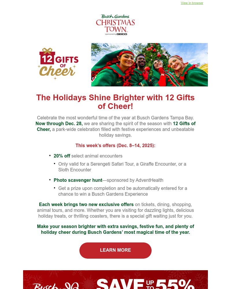 Screenshot of email with subject /media/emails/12-gifts-of-cheer-20-off-animal-encounters-scavenger-hunt-ends-sunday-dc7b29-crop_hl3BoAU.jpg
