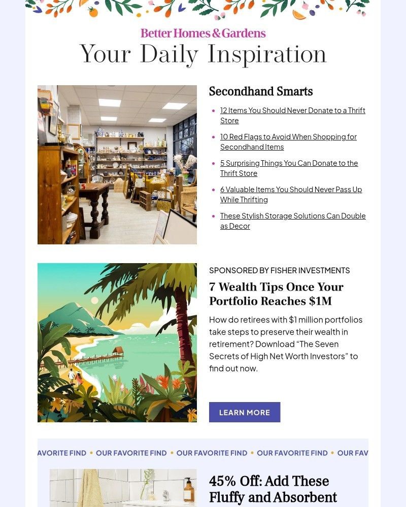 Screenshot of email sent to a Better Homes and Gardens Newsletter subscriber