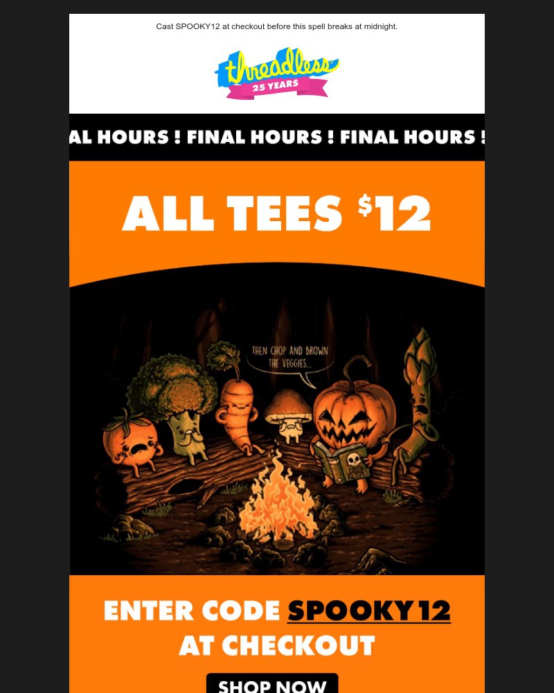 Screenshot of email sent to a Threadless Newsletter subscriber